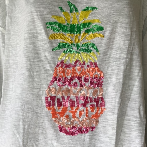Talbots Womans Cotton Top With Beaded Pineapple Long Sleeved Size 2X - Picture 2 of 6